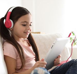 young girl with headphones